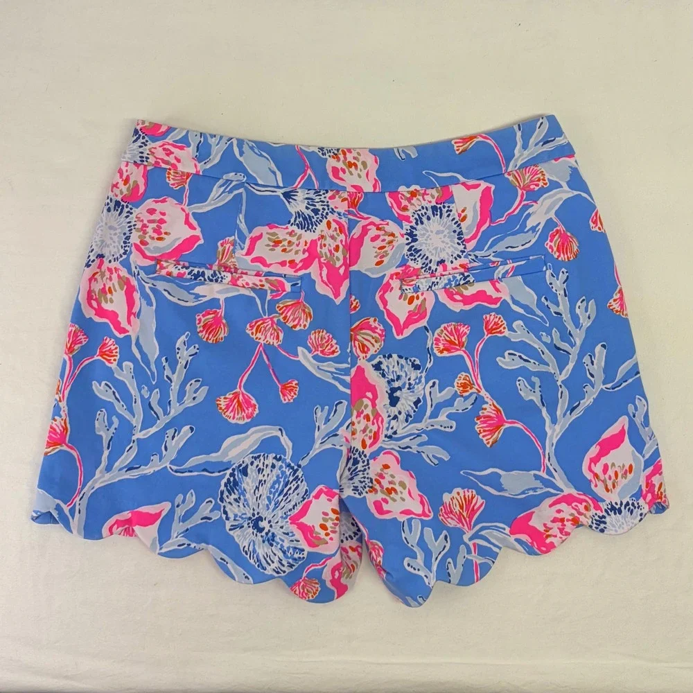 Lilly Pulitzer Buttercup Mid Rise Shorts‎ Scalloped Hem Womens 6 Coral Coastal